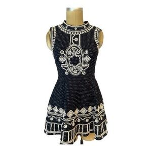 Princess Italy Navy and White Embroidered Dot Mini Dress